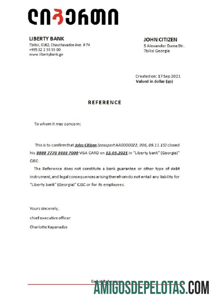 Referência de fechamento do Georgia Liberty Bank amostra